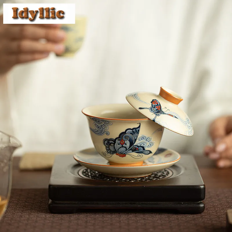 130 مللي رو فرن سحابة فراشة Gaiwan زن الشاي تورين براد شاي مع غطاء عدة صنع الشاي غطاء وعاء عناصر الشاي اكسسوارات الحرفية هدية #5