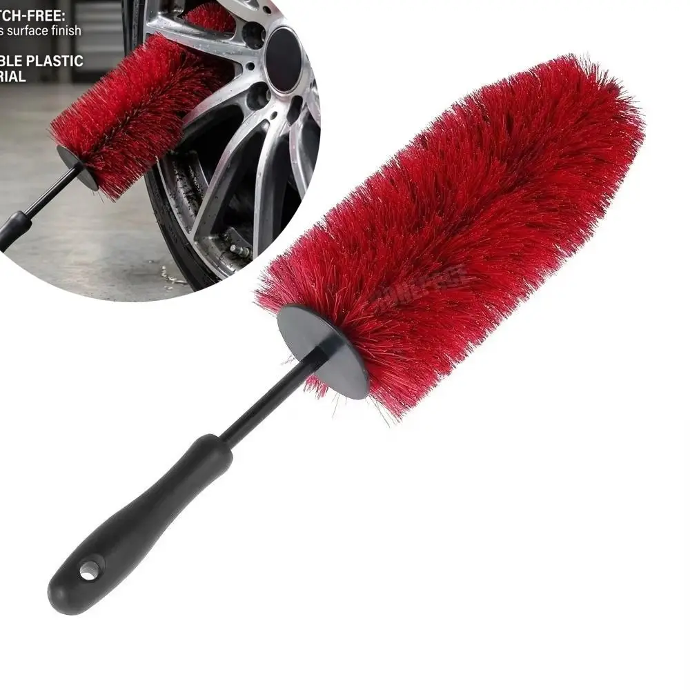 Flexible Bristle Head Wheel Cleaning Brush Non-Scratch Cleaning Ergonomic Non-Slip Handle Car Wheel Wash Brush Hanging Hole