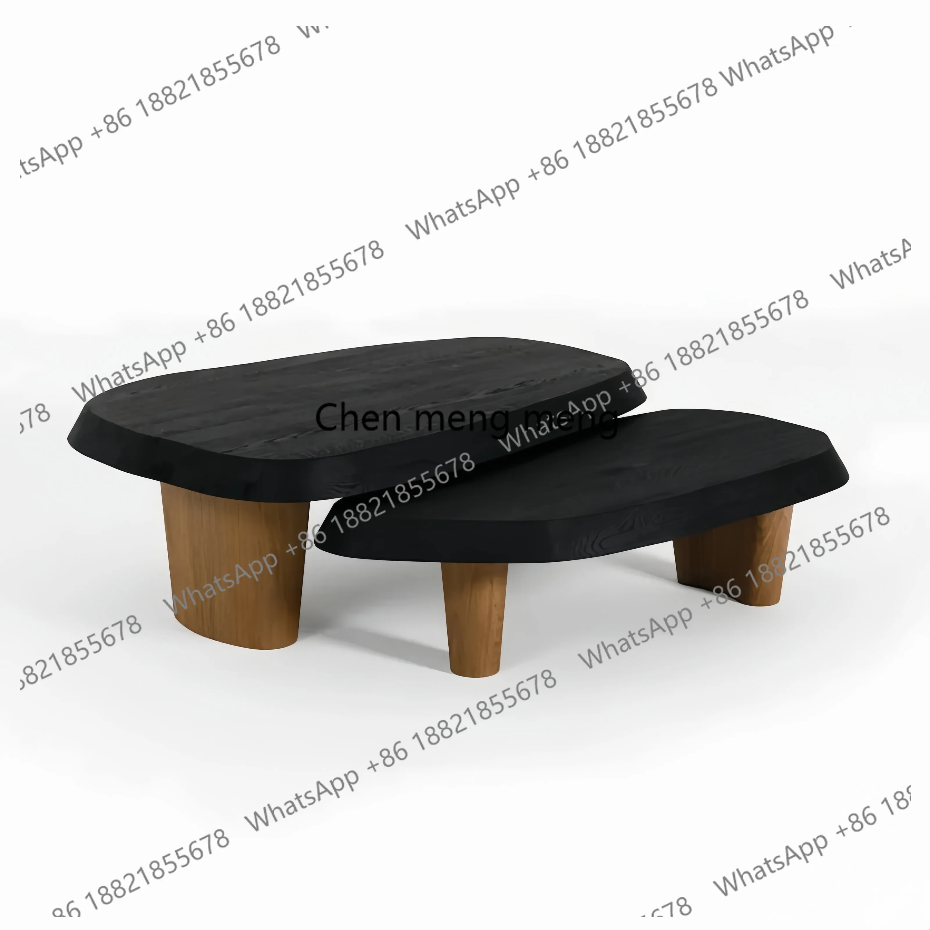 

Medieval solid wood coffee table combination retro light luxury designer oval tea table home