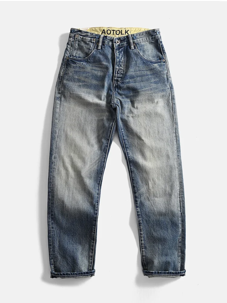 

Джинсы из чистого хлопка, прямого кроя, винтажные, в американском стиле, повседневные, для молодых мужчин, свободного кроя, длинные брюки