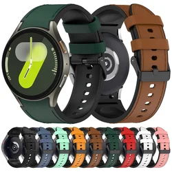 Silicone+Leather Strap for Samsung Galaxy Watch 7 6 5 Pro 40mm 44mm Band Watch6 4 Classic 47/43/46mm Replacement Correa Bracelet