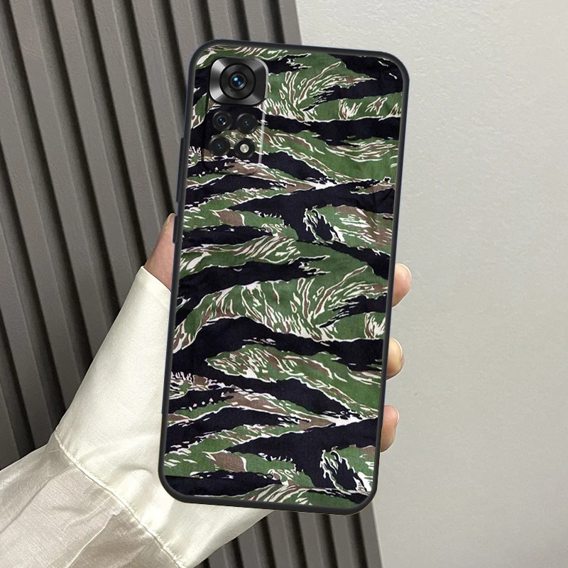 Humor Tiger Stripe Camo Army Camouflage Case For Xiaomi Redmi Note 10 11 12 Pro 8 9 Note 11S 10S Redmi 12C 9C 10A 10C Cover