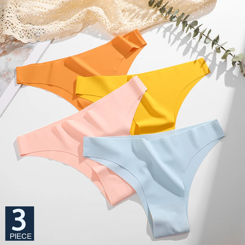 

FINETOO 3Pcs/Set Ice Silk Seamless Underwear Low Waisted Brazilian Pants Breathable High Elasticity Lingerie Intimates Panties