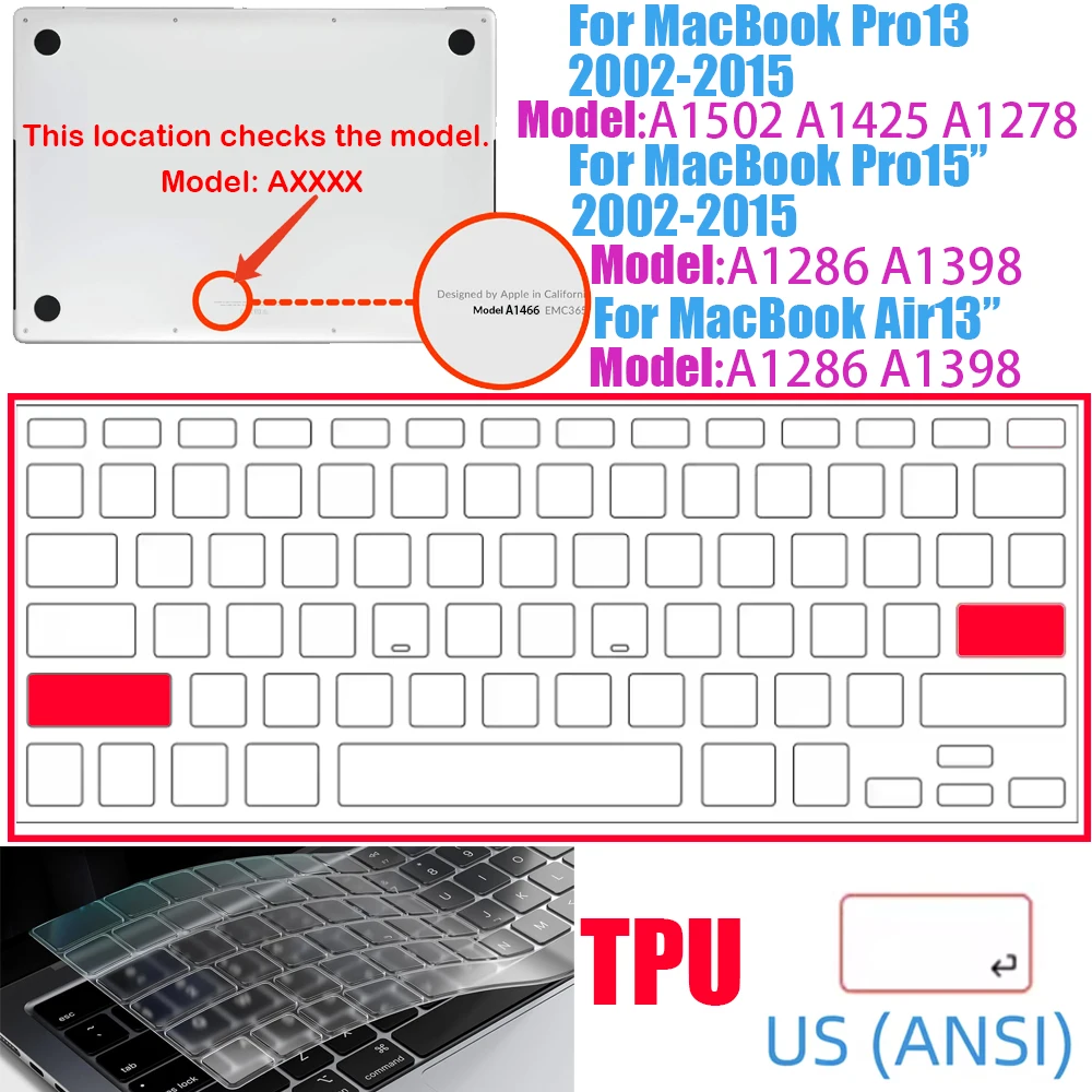 Klare, ultradünne TPU-Tastaturabdeckung für MacBook Air 13,6 13 Zoll M4 M3 M2 M1 Chip und Pro 14 13 15 16 Zoll EU- und US-Layout – Detail 6