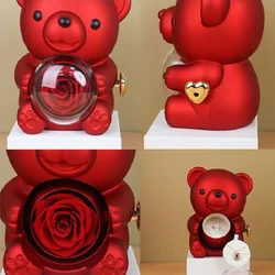 New Rotating Hugging Bear Rose Jewelry Box Eternal Flower Gift Box for Girl Mother's Day Valentine's Day Christmas Gift