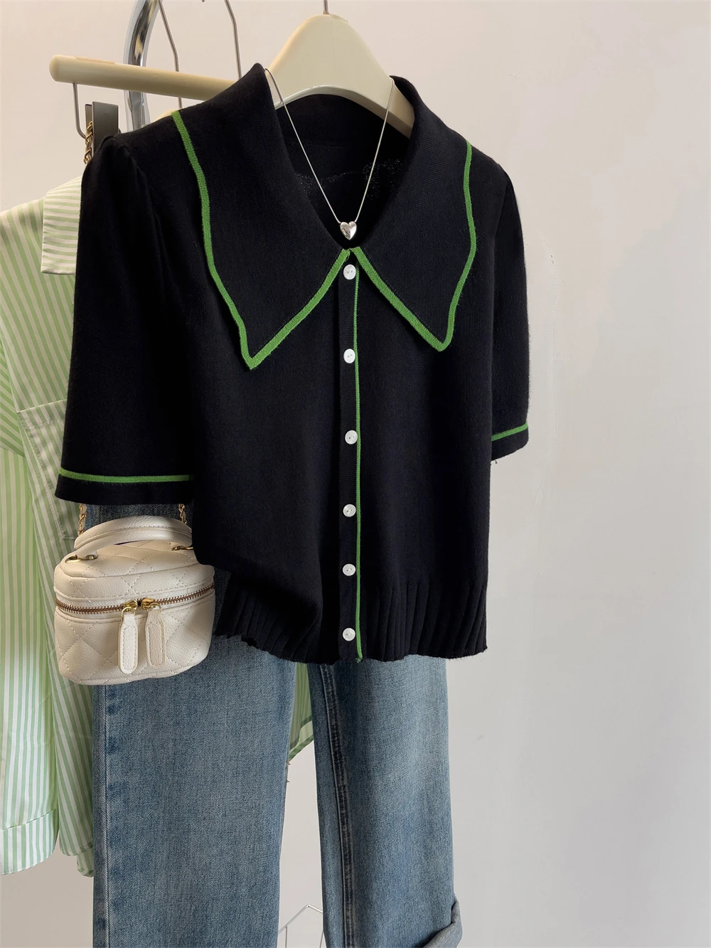 

Ele Bla Ice Silk Трикотажный топ ort Sve Ne для женщин Летний винтажный цветной Blo Sle Ladies Faion irt