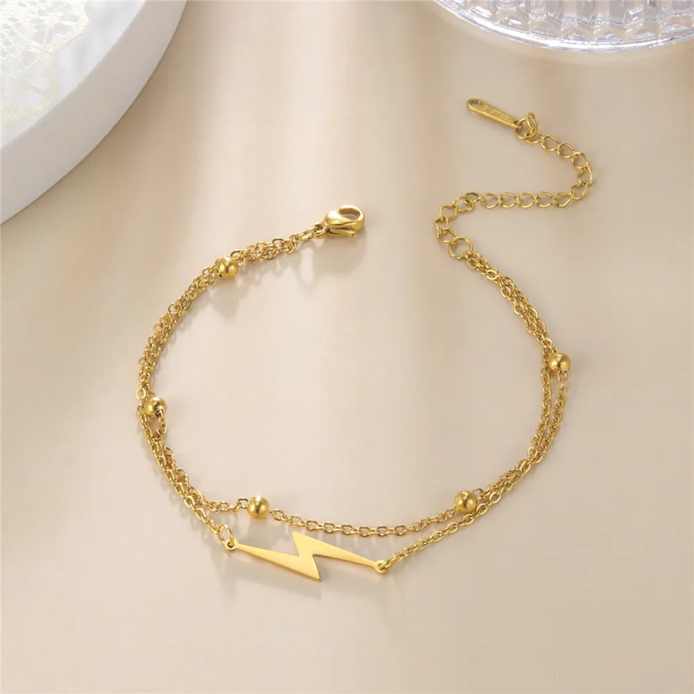 Cazador Goldfarbene Blitz-Charm-Armbänder für Damen, Edelstahl, Wachsseil-Armband, Schmuck, Geburtstagsgeschenke, 2026, trendig – Detail 6
