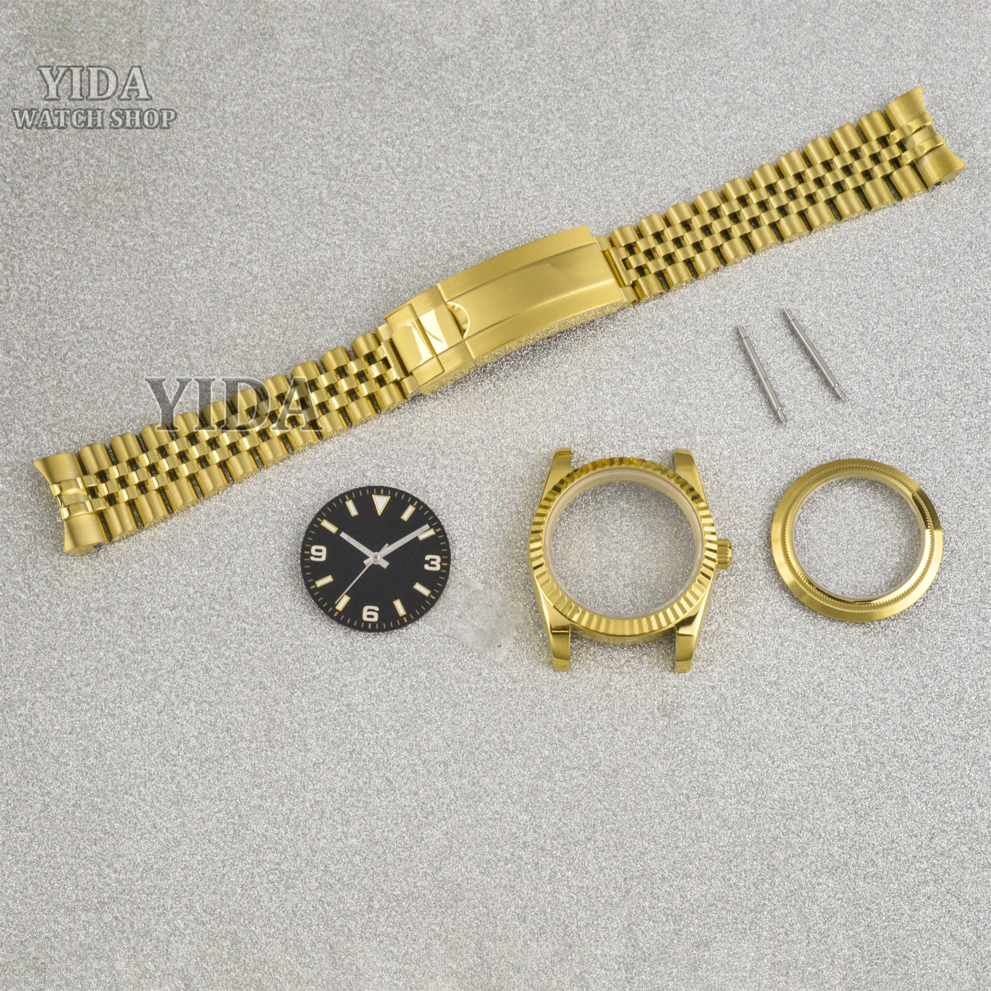 36/39MM NH35 Gold Watch Case Dial Parts Stainless Steel Strap Glass Back Sapphire Crystal For NH36 Movement Datejust Waterproof