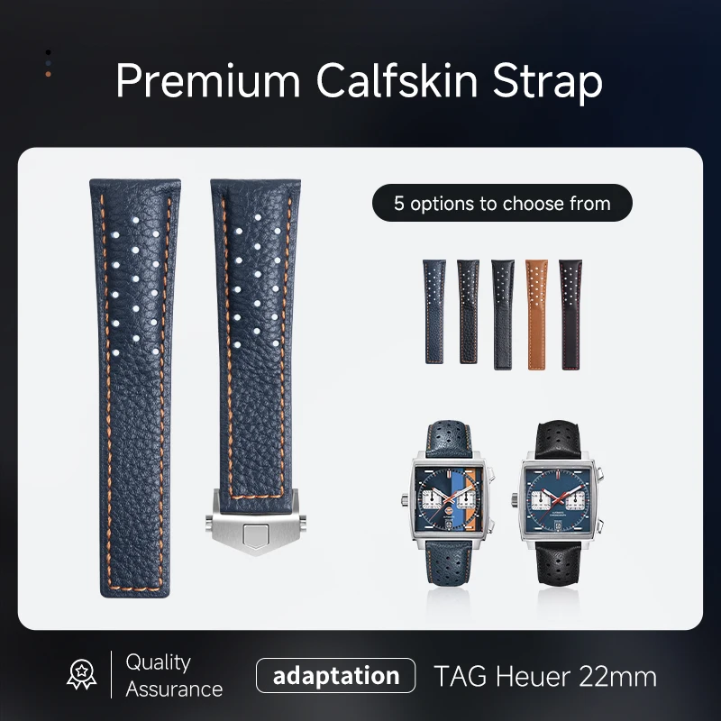 Genuine top‑grain cowhide watch strap 22mm compatible with Tag Heuer Aquaracer F1 Carrera for men & women Watchband