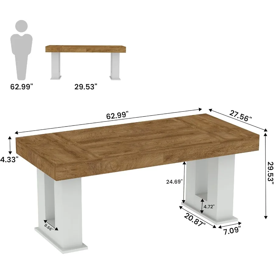 63 inch Rectangular Executive Desk with Spacious Desktop