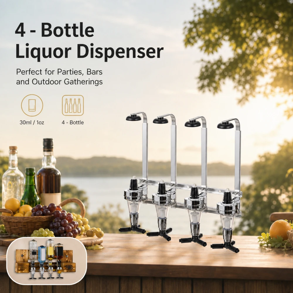 Wall Mounted Liquor Dispenser 30ml Aluminum Alloy 35.5cm 33cm 4 Bottle Wine Pourer For Bar Home Cocktail Whisky Beverage Rack