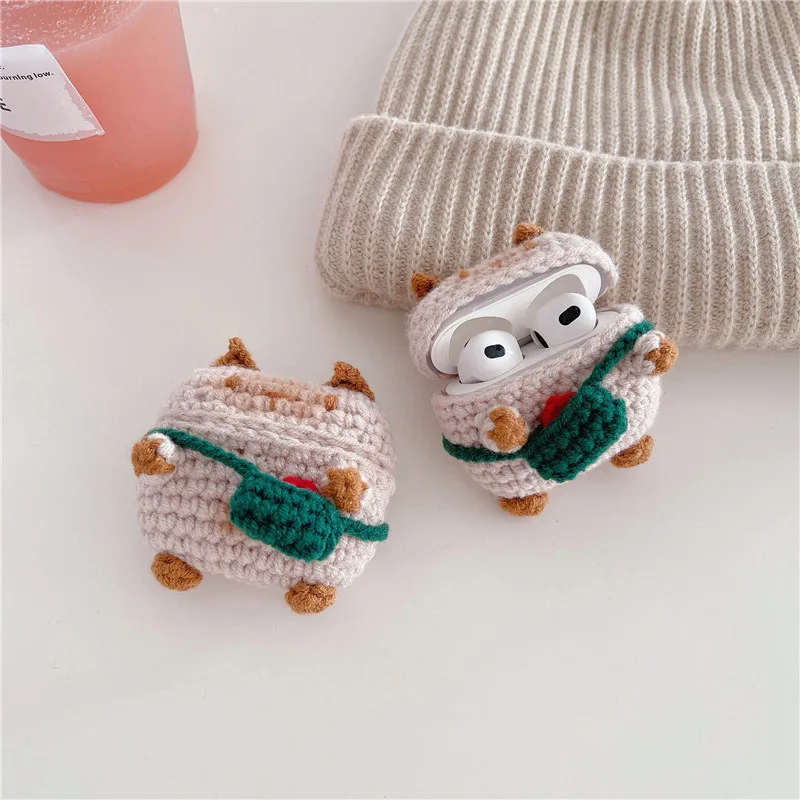 

Cat Knitted Case for AirPods 4 Airpod 1 2 3 Pro Pro2 Bluetooth Earbuds Charging Box Protective Earphone Case Cover