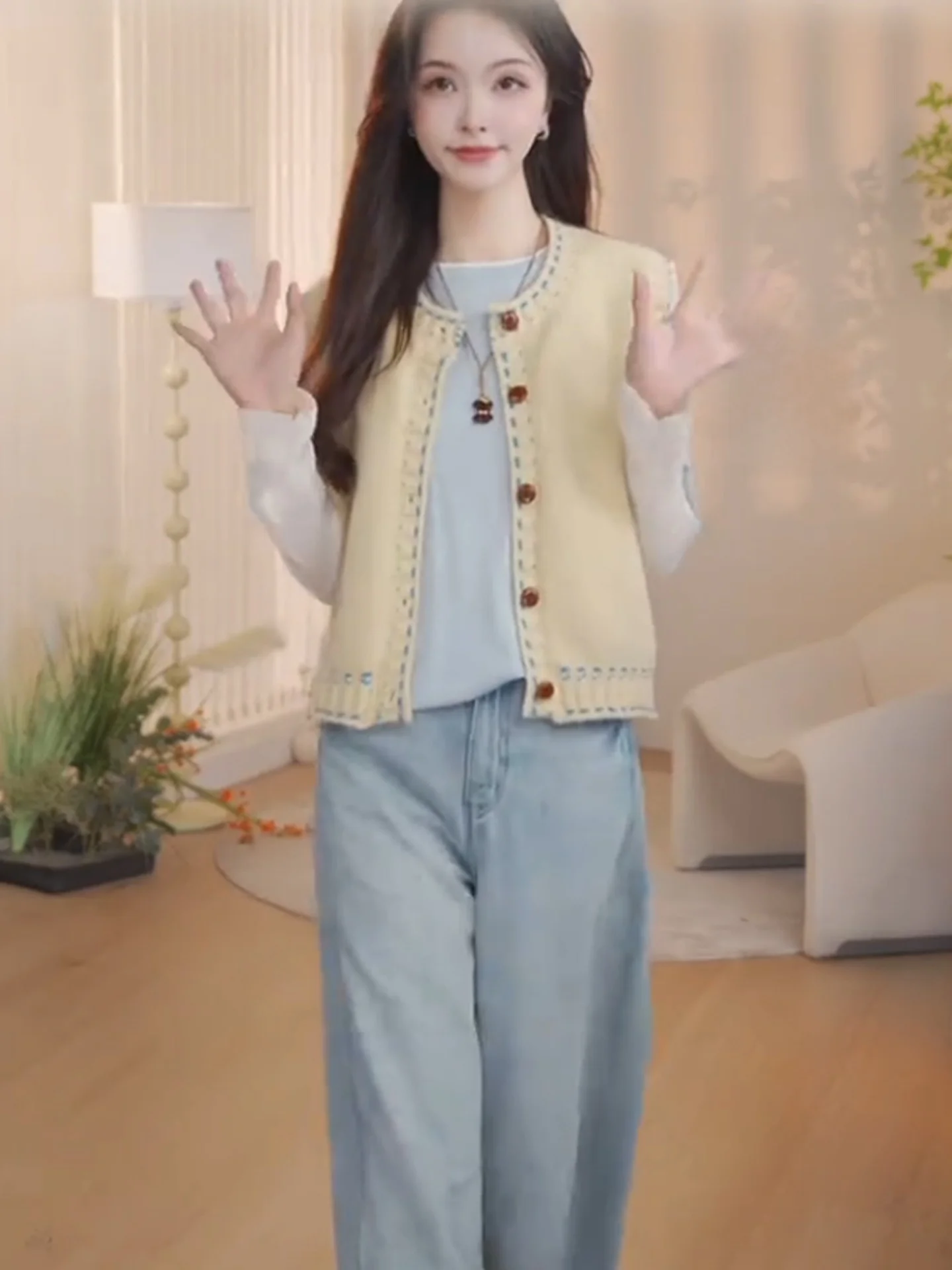 

Unique Faion Commute Single Button Knitted Vest Svel Women's Sle Autumn 2025 Small Color Blo Vest