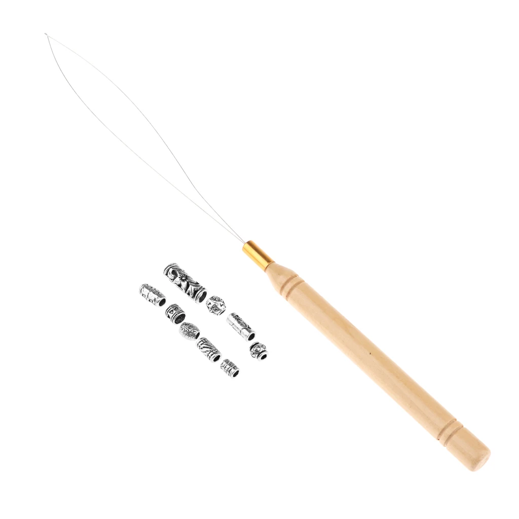 9 Pieces Breadlock Beads And Hair Extension Loop Needle Threader Pulling