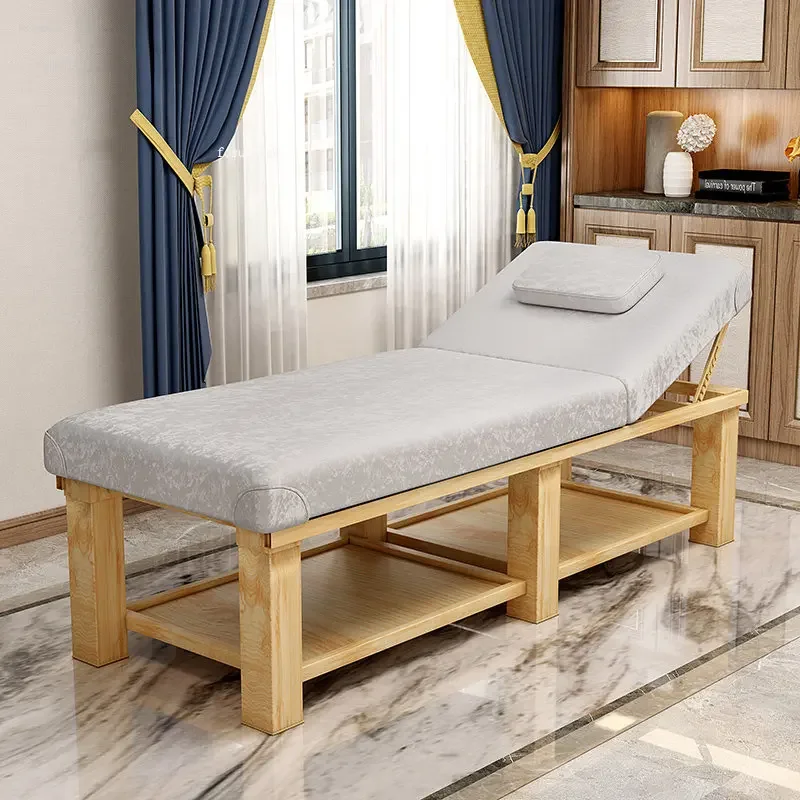 Mesas de massagem dobráveis de madeira maciça, Maca estética para salão de beleza, Camas portáteis para massagem corporal, Cama simples