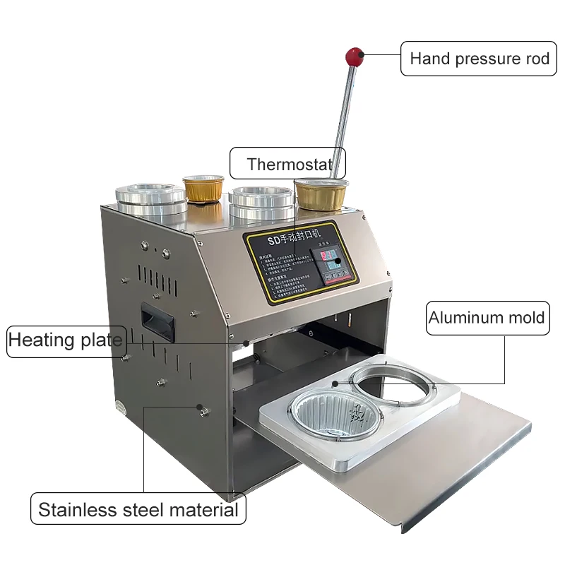 Manual Sealing Machine Seal 2 at a Time Replaceable Mold Aluminum Foil Tray Packer Pastry Dessert Tray Packing Machine for Food