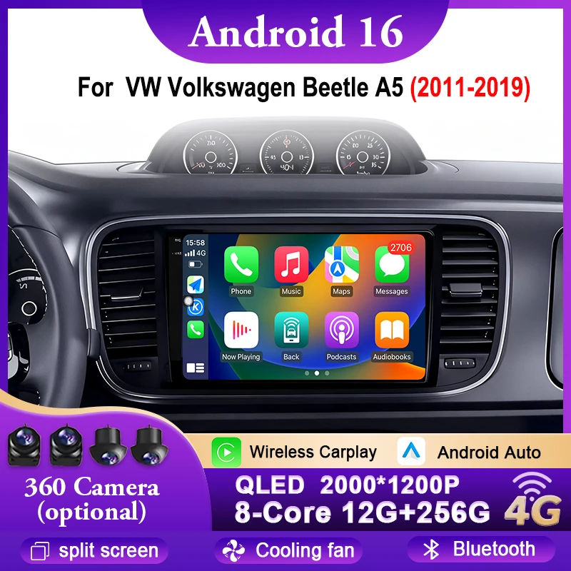 

Android 16 Carplay Auto For VW Volkswagen Beetle A5 2011 - 2019 Car Radio Player Multimedia Navigation Video WIFI 4G Bluetooth