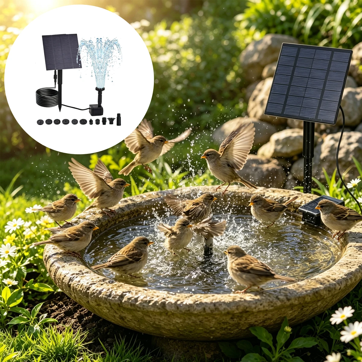 Solar Garden Bird Bath Fountain Pump Set Powered Waterpump Solar-powered Lamps Water Feature Indoor Outdoors Source Basin Mini