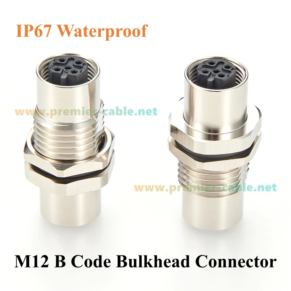 M12 B-Code 5-poliger Schottverbinder IP67 Buchse-zu-Buchse Rundsteckverbinder für Schalttafelmontage, abgeschirmt für PROFIBUS – Detail 3