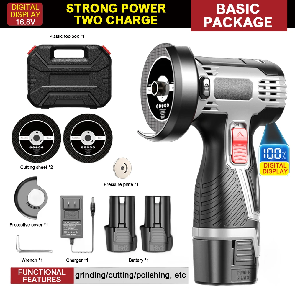 

Portable 16.8V Mini Angle Grinder with Large Capacity for Polishing Grinding and Cutting Power Tool Powered by Lithium Battery