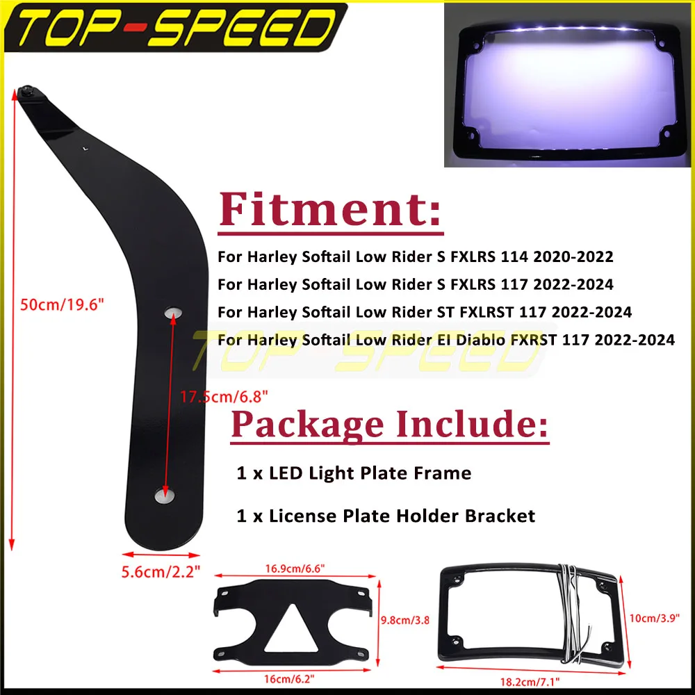 Motorcycle LED License Frame Lamp For Harley Softail FXLRS FXLRST FXRST Rear Curved Number Plate Mount Relocation Holder Bracket