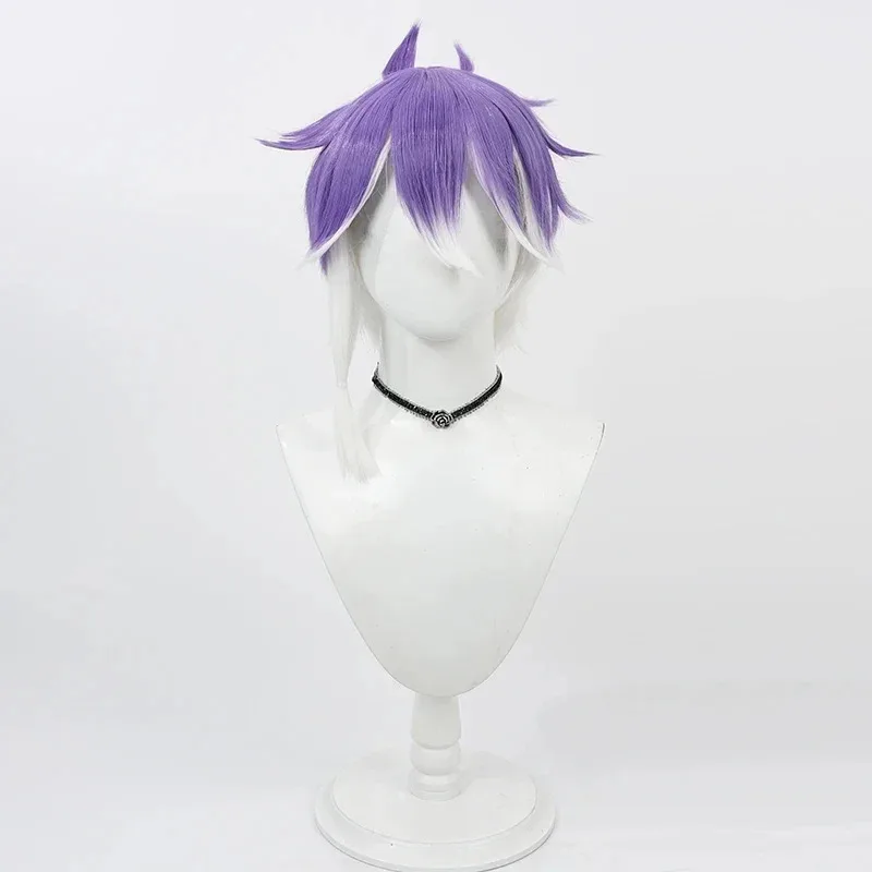 Touken Ranbu Minamoto Kiyomaro 코스프레 짧은 흰색 보라색 내열성 합성 머리 할로윈 파티 역할 놀이