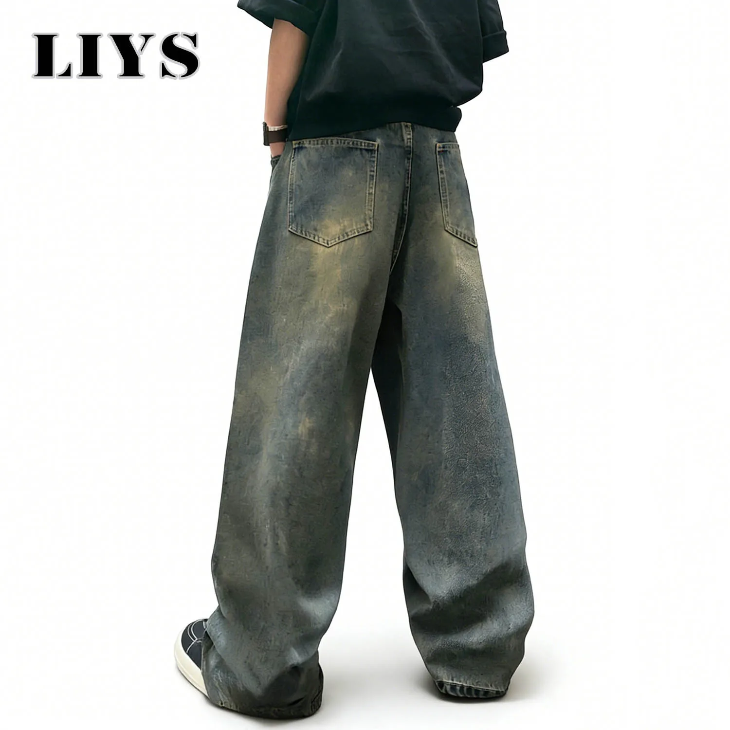 LIYS Men's American Retro Ultra Baggy Wide Leg Jeans Four Seasons Daily Street Oversized Korean Youth Denim Pants Unisex Clothes