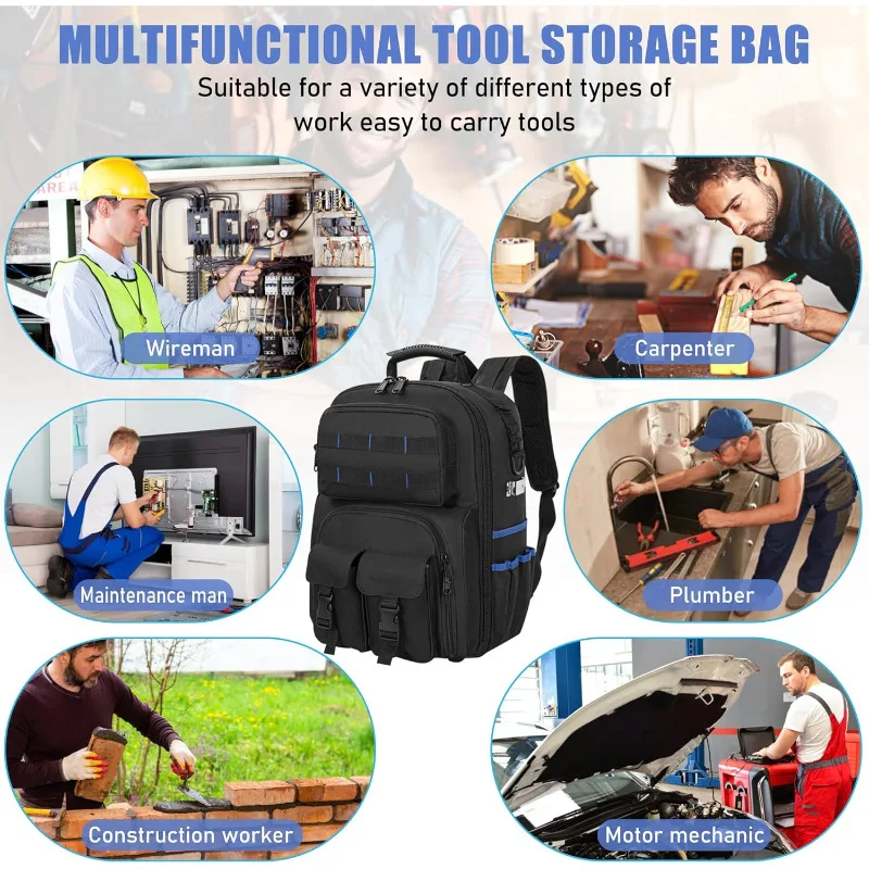  حقيبة ظهر متعددة الوظائف مقاومة للماء مع أشرطة كتف مبطنة وحقيبة تنظيم قابلة للإزالة وحقيبة عمل سباك كهربائي #4