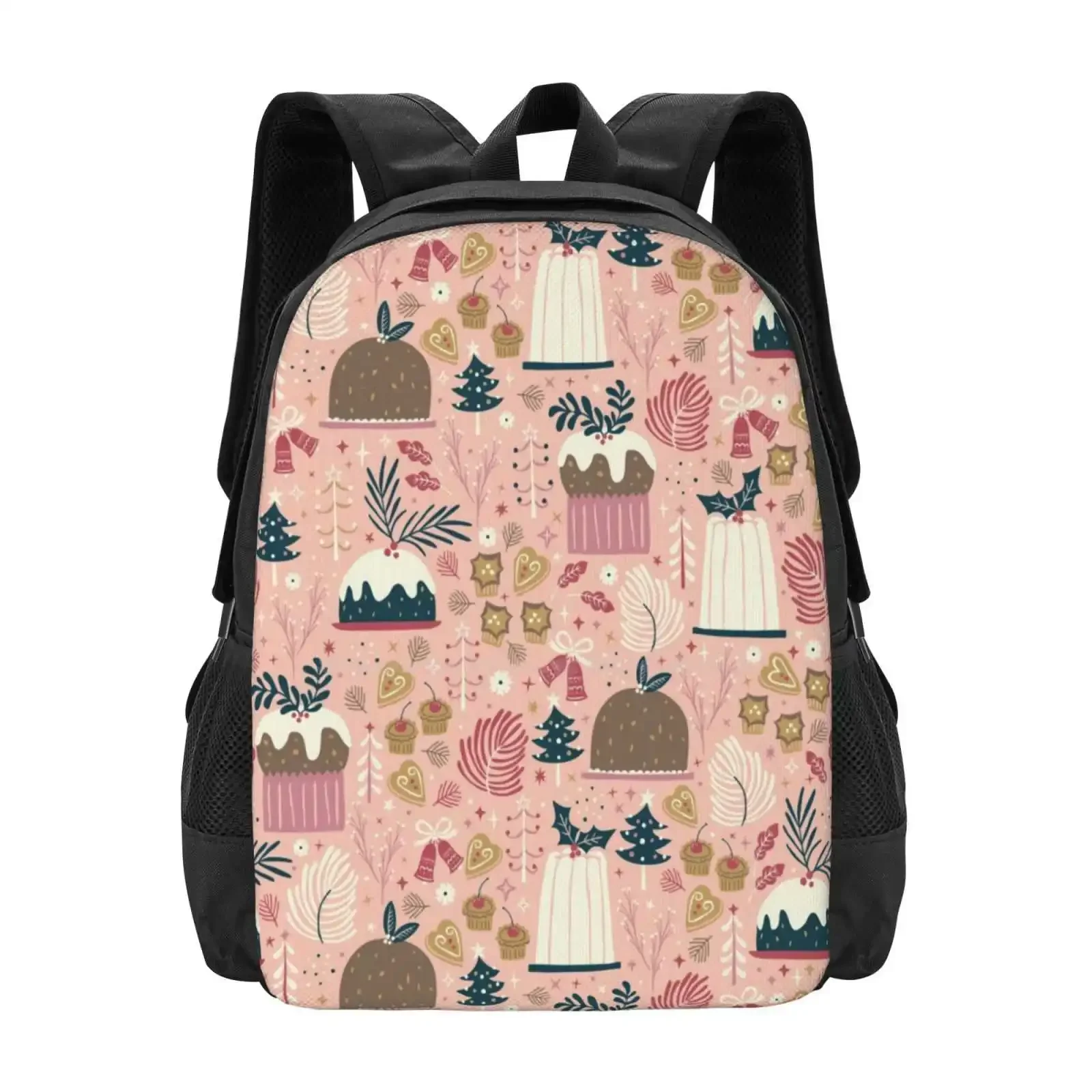 

Holiday Delights Hot Sale Schoolbag Backpack Fashion Bags Holidays Festive Treats Cakes Pattern Retro Christmas Xmas
