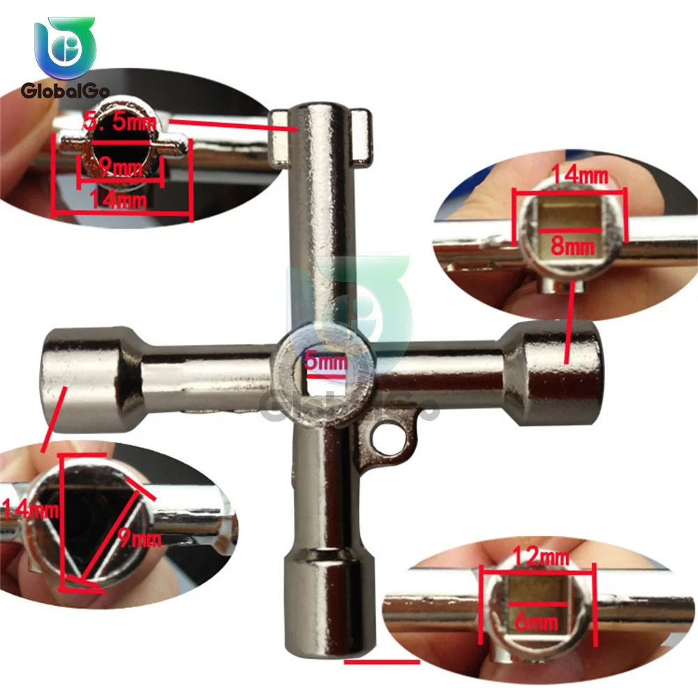 4 Way Universal Cross Triangle Wrench KEY Multi-function key for Train Electrical Elevator Cabinet Valve Alloy Triangle