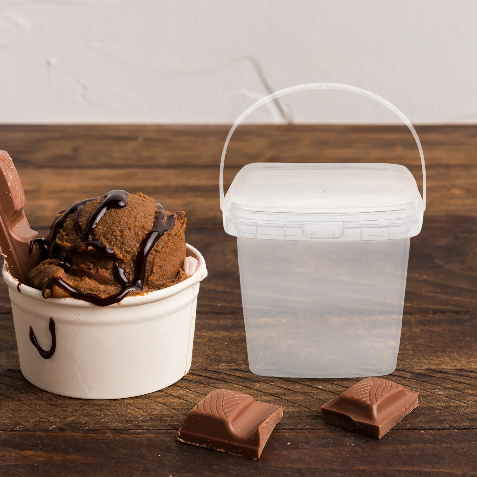 

12Pcs Ice Cream Buckets Clear Thickened Square Containers Secure Lid for Homemade Ice Cream Kitchen Food Storage Organizer