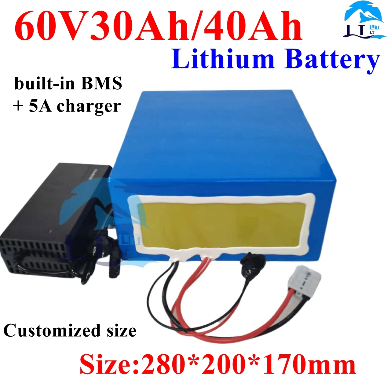 LT-Batterie lithium-ion pour vélo électrique et scooter, chargeur 5A, 60V, 1000W, 2000W, 3000W, 30Ah, 40Ah