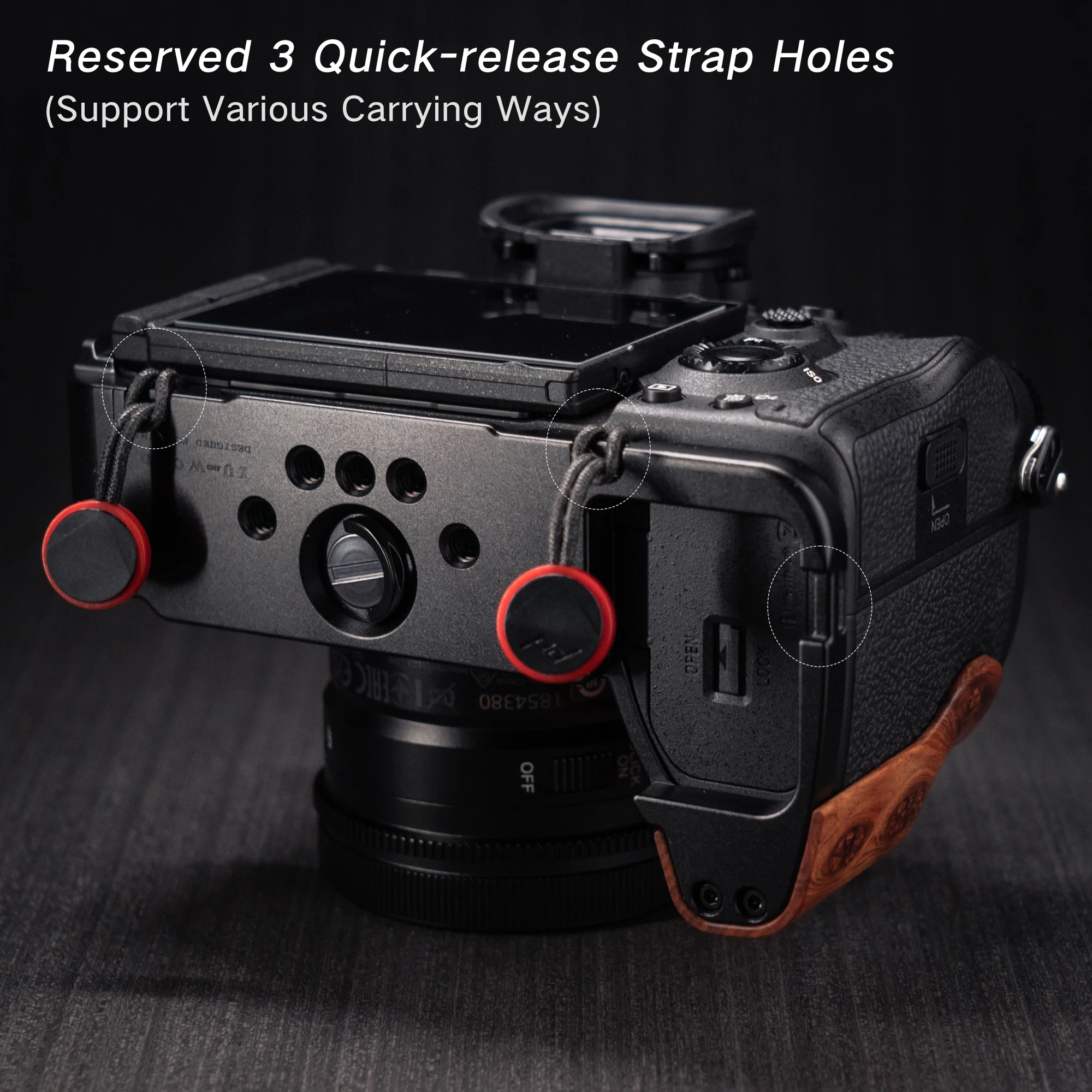 YUWOOD für Sony A7R5 / A7M4 Kamera-Cage mit Holzgriff und integrierter Schnellwechselplatte für Arca-Swiss Cage Rig Kit – Detail 8