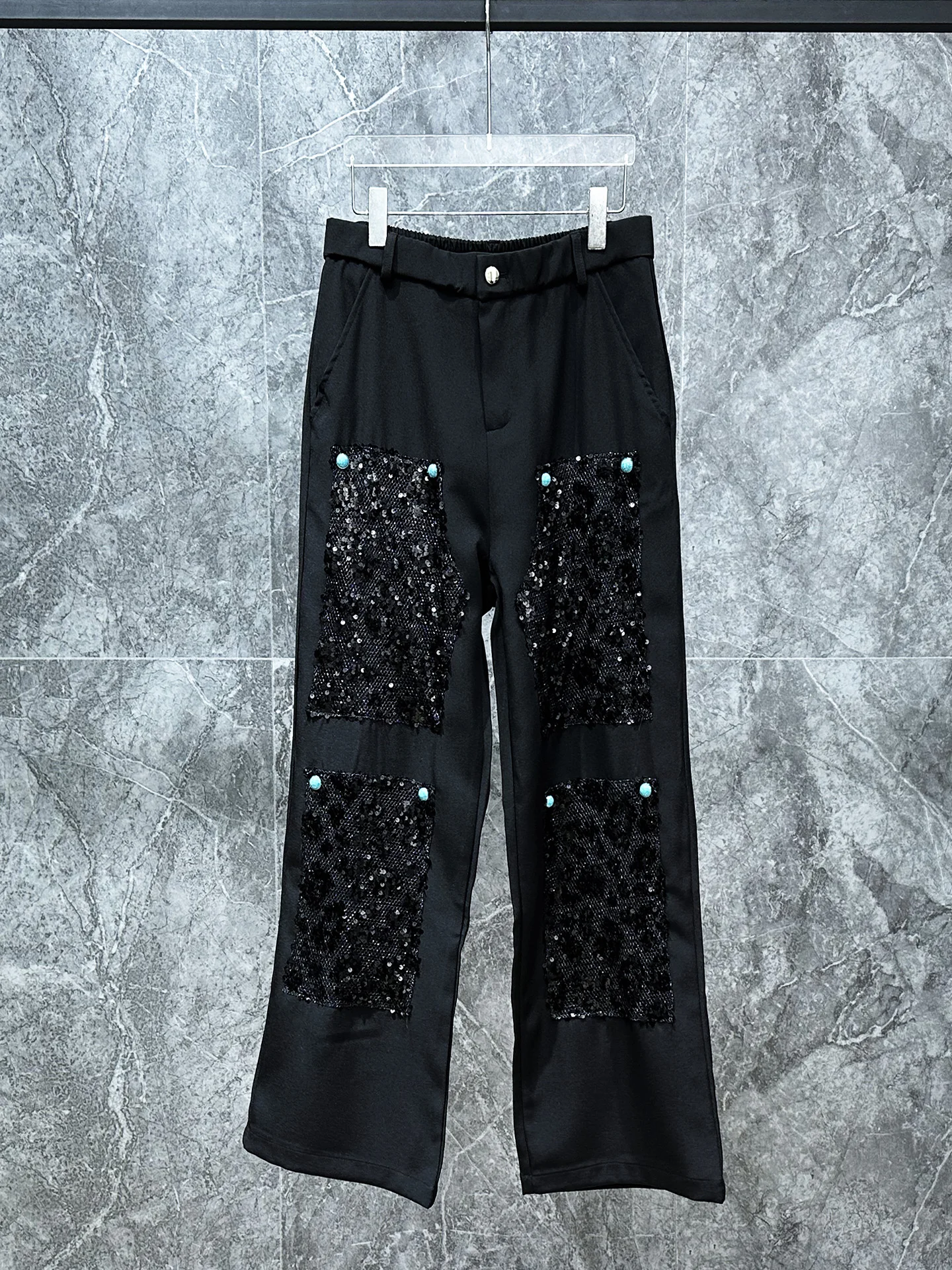 

Модные мужские повседневные брюки прямого кроя с блестящими вставками и эффектным дизайном, трендовые, черные, для отдыха