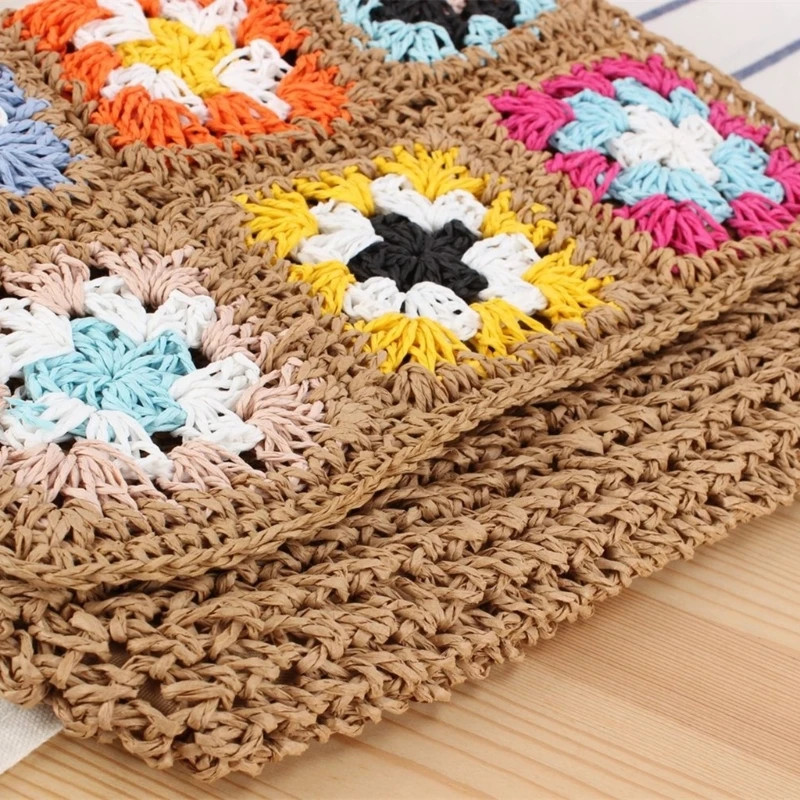 Ethnic Vintage Woven Crossbody Bag Beach Crochet Colorful Flower Shoulder Purse