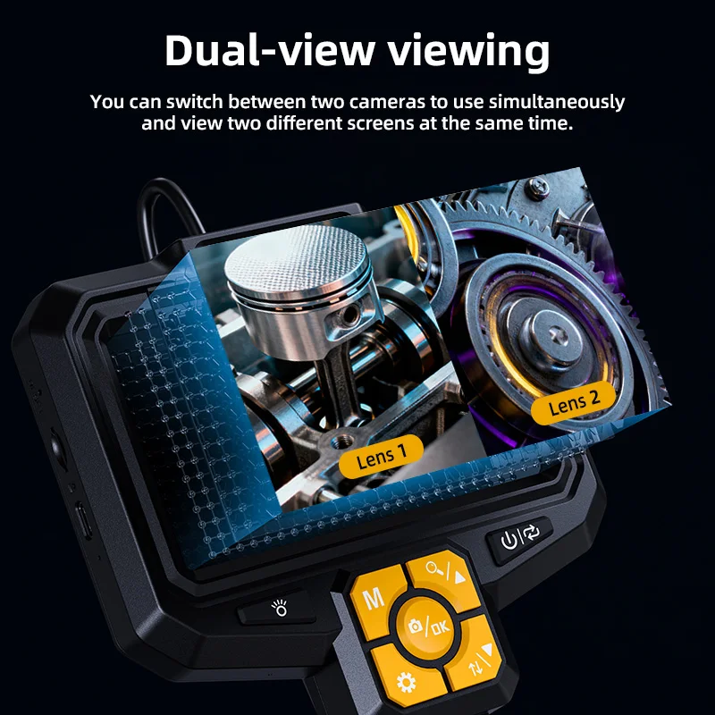 KERUI 5 Inch IPS Screen Industrial Endoscope Camera Dual Lens Dual View 1080P Pipe Inspection Borescope For Checking Car Sewer
