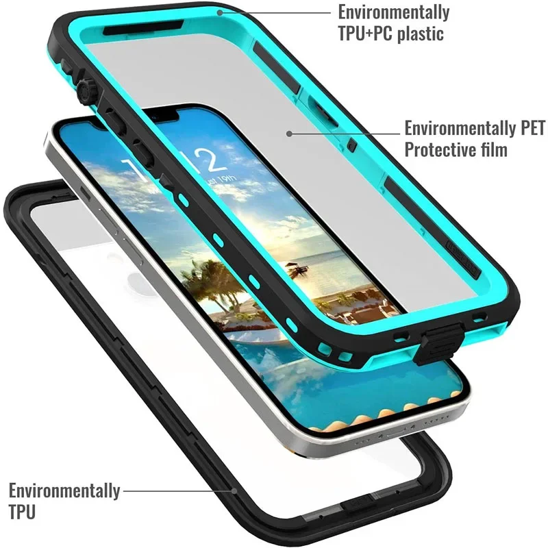 Wodoodporne etui na iPhone 16e 11 12 13 14 15 16 Pro Max Plus 13 12 XR XS 360 Pełna Ochrona Nurkowanie Pływanie Woda Coque Dla 13Pro — zdjęcie produktu 4