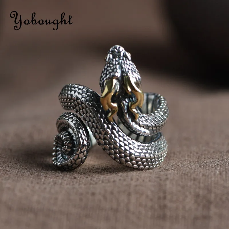 

100% Genuine S925 Silver Ring Men's Open mouthed Personalized and Creative Vintage Hand Decor Silver Snake Ring Jewelry