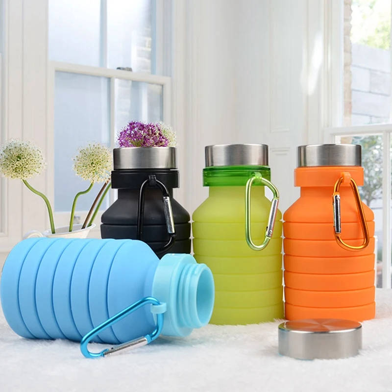 550ML Foldable Collapsible Telescopic Folding Cup Sports Travel Mug Silicone Water Bottle Green