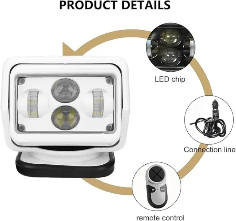 LED Search Light,60W 12V24V Remote Control 360 Degree Rotary,for Truck Off-road 4X4 Boat,Spotlight,Outdoor Working Camping - view 5
