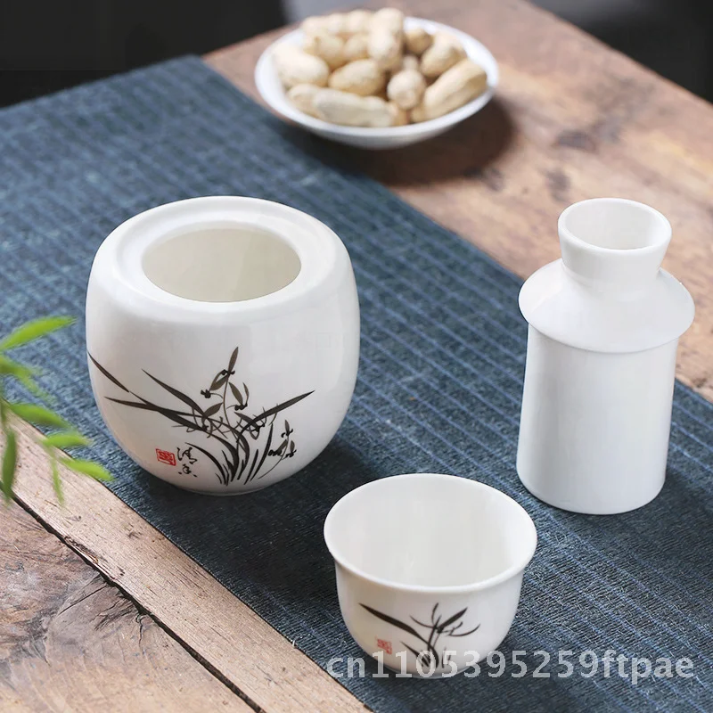 Chinese-Style Ceramic Liquor Warmer Set Yellow Wine Hip Pot Sake Hot Flavor Organizer National Trend Style First-Class Product