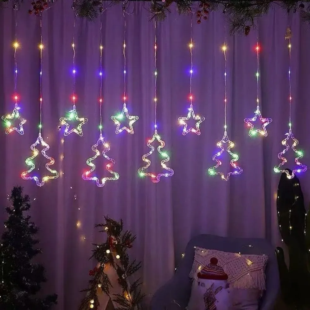 USB Christimas Tree Curtain Light String Window Lights Decorations 8 Mode With Remote For Home Party Garden Christmas Decoration