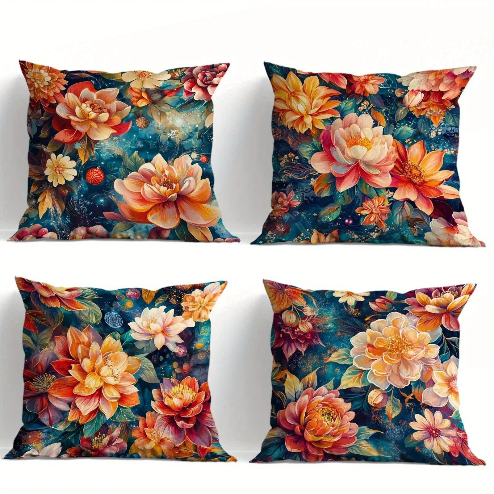 Decorative Floral Throw Pillow Covers Set 4 Pack Botanical Print Cushion Cases Luxury Home Decor for Living Room Bedroom Sofa