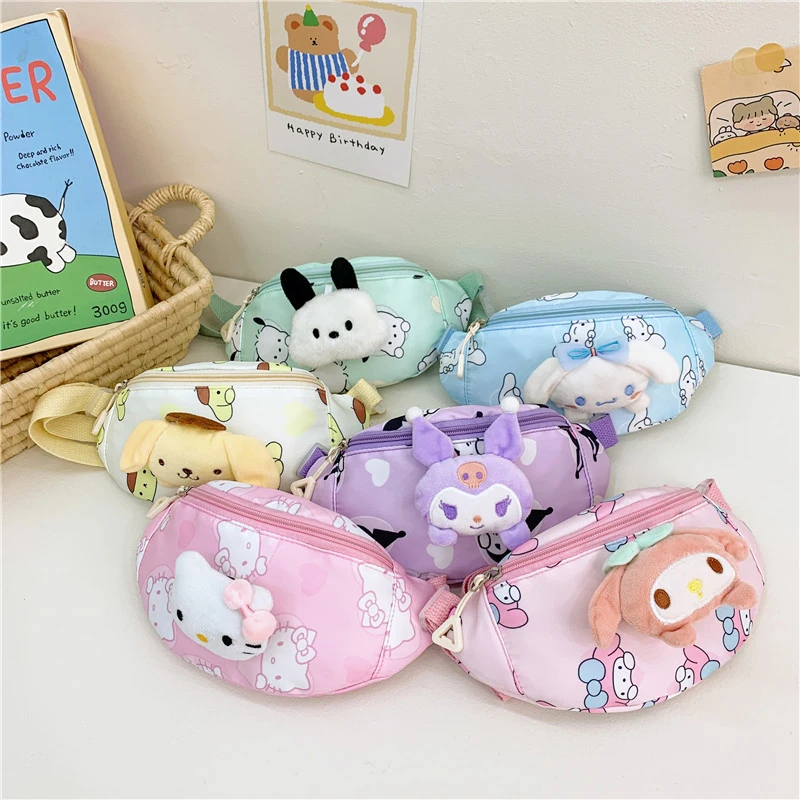 Sanurgente Kuromi-Sac à bandoulière en nylon pour enfants, sac de poitrine pour enfants, grande capacité, sacs à bandoulière initiés par les filles, Cinnamoroll, Pompompurin