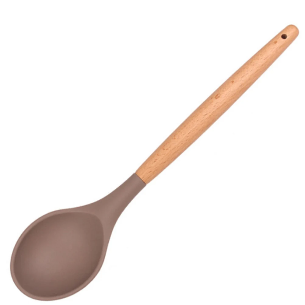 

2pcs Silicone Kitchenware Set Non Stick Utensils Wooden Handle Cooking Tools Space Saving Perforated Hang Drip Dry Kitchen