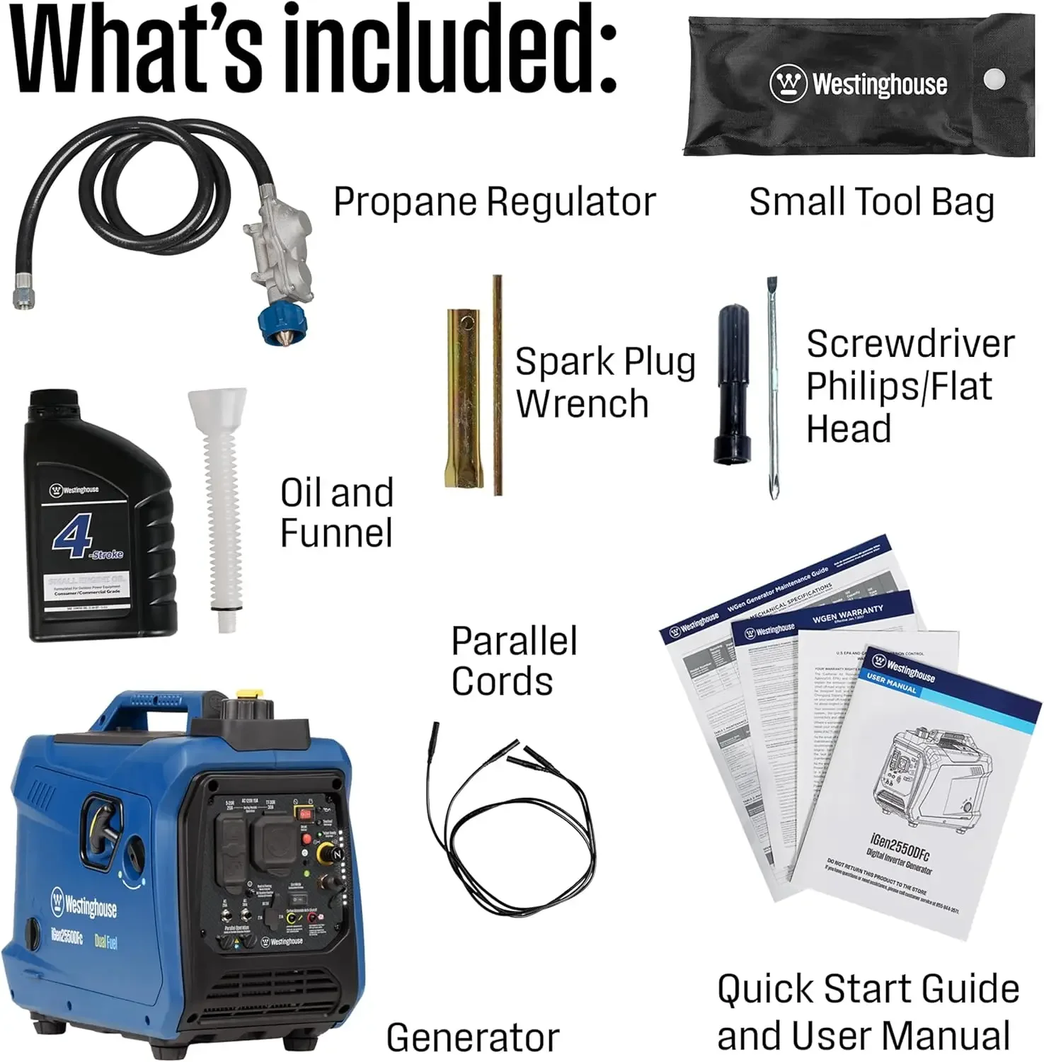 2550 Peak Watt Super Quiet & Lightweight Portable Inverter Generator, RV Ready 30A Outlet, Gas and Propane Powered