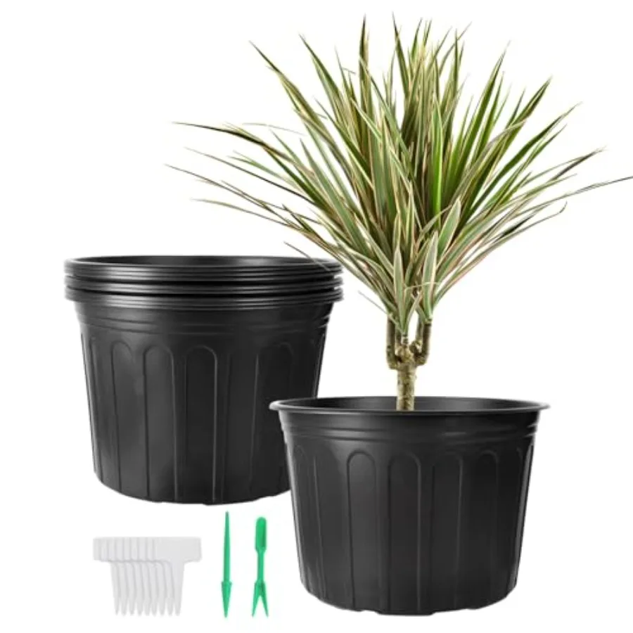 

12 Pack 5 Gallon Nursery Pots Thickened Soft Plastic Plant Pots with 20 Pcs Waterproof Plastic T-Type Plant Tags and 2Pcs/Set T