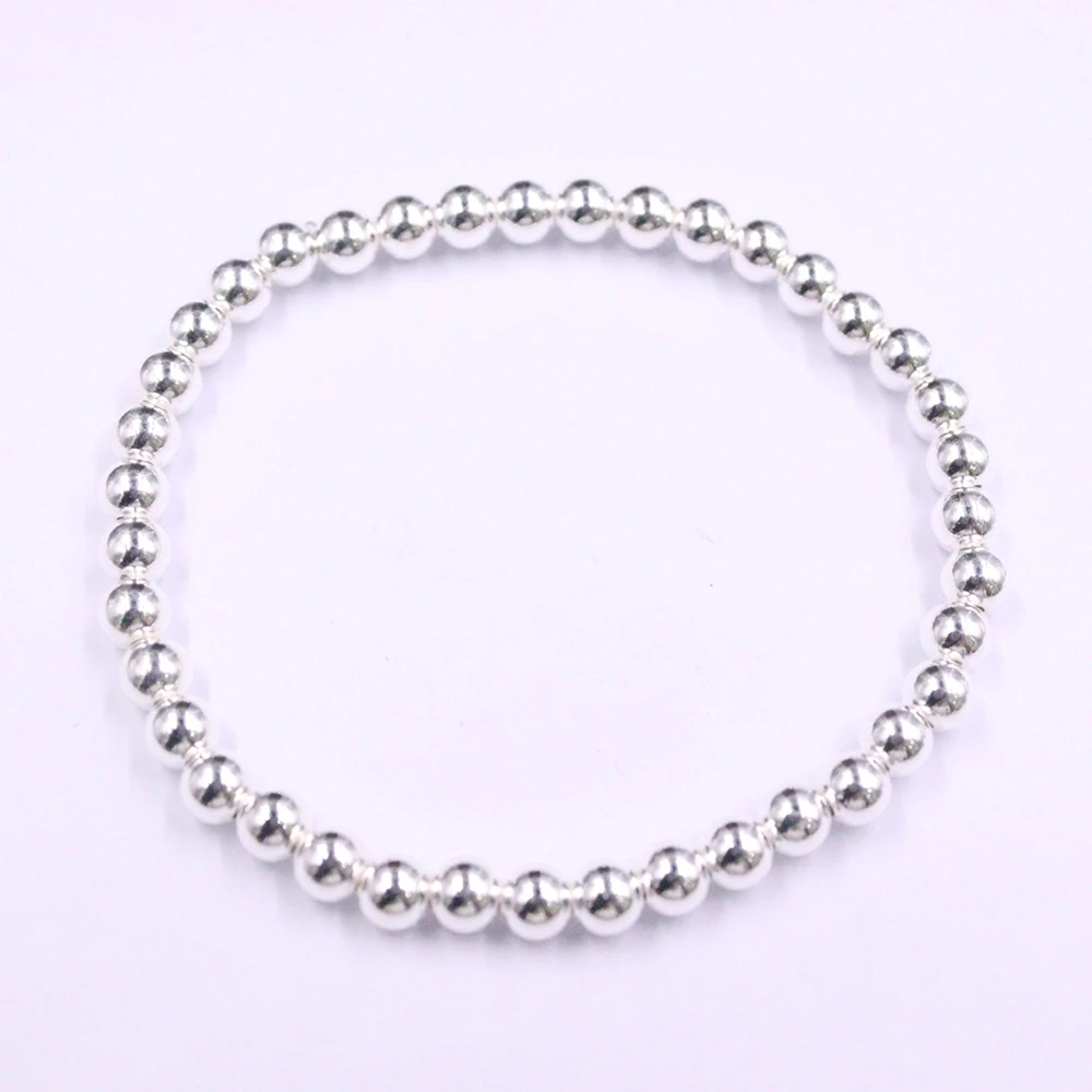 

Real Pure 990 Fine Silver Women Lucky 5mm Smooth Glossy Round Beaded Bracelet 8-9g