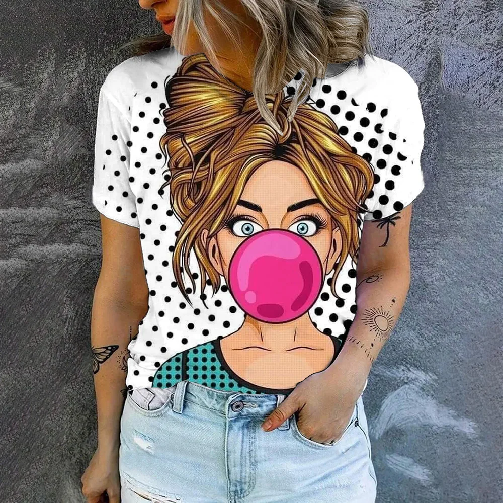 T-Shirt damski Fashion Art Face And Animals Pattern Print T-Shirt Damska koszulka rekreacyjna z krótkim rękawem 2024 Summer T-Shirt