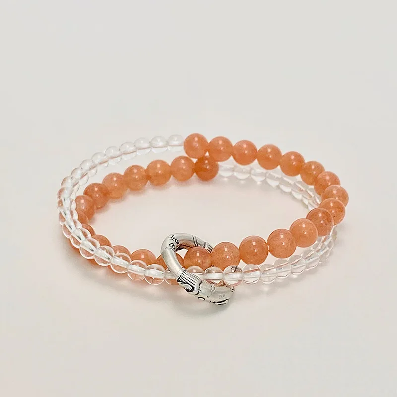 

Sunstone 925 Silver Bracelet Women and Men Double Layer Beaded Fashion Versatile